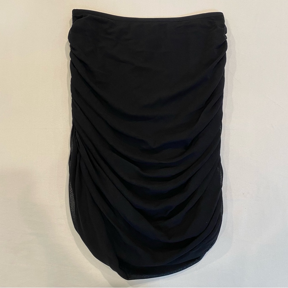 VTG 90s Vivienne Tam Elegant Black Mesh Ruched Mini Skirt, Fairy Grunge Gothic